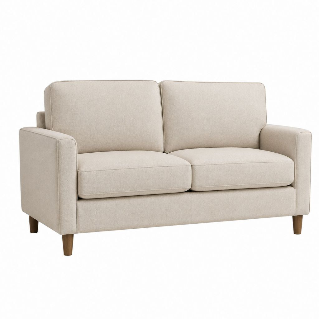 Canapé 2 places beige en polyester avec pieds en bois massif 145 x 82 x 85 cm