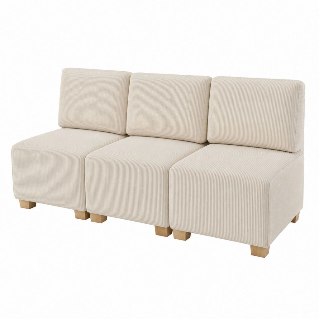 Canapé modulable 3 places crème en polyester côtelé 180 x 85 x 80 cm