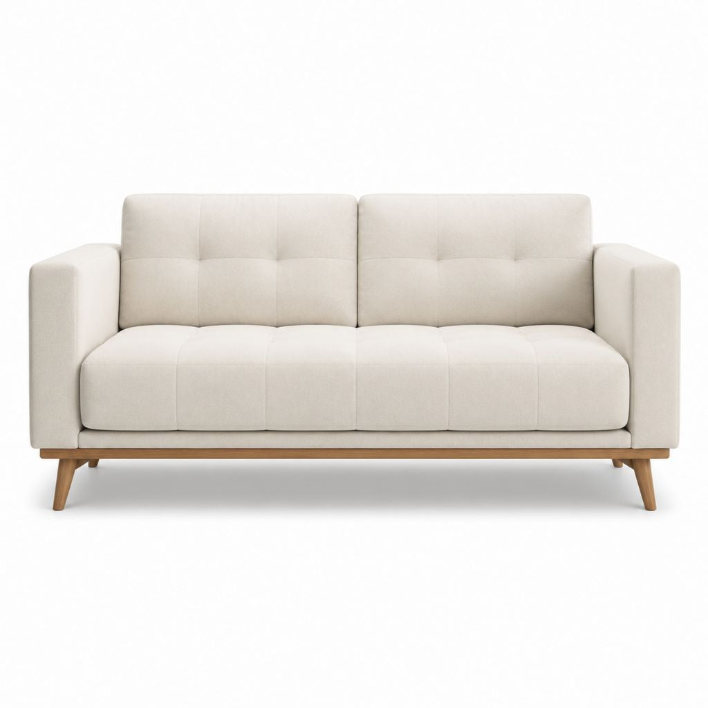 Canapé 3 places droit beige en polyester avec pieds en bois massif 190 x 85 x 85 cm