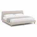 Lit double avec cadre beige en polyester et pieds en bois massif 160 x 200 cm