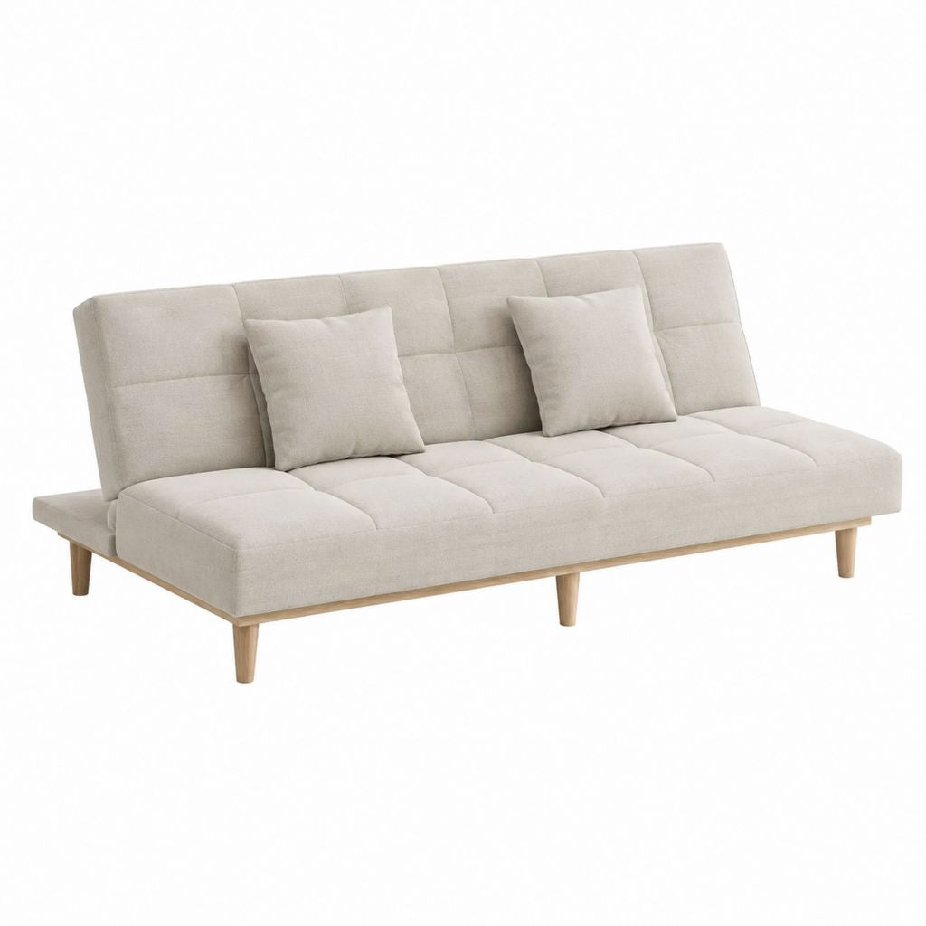 Canapé-lit 3 places droit beige en polyester avec pieds en bois massif 200 x 86 x 80 cm