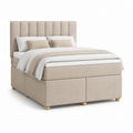 Lit coffre double beige en polyester avec tête de lit capitonnée 160 x 200 cm