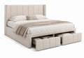 Lit coffre double rectangulaire beige en polyester 160 x 200 cm avec tête de lit capitonnée et 2 tiroirs