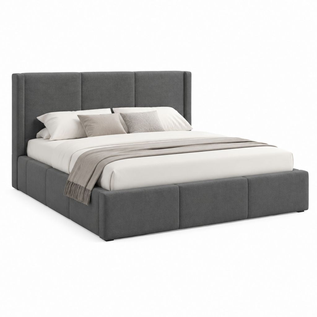 Lit coffre 160 x 200 cm gris anthracite en velours polyester rectangulaire