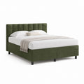 Lit double cadre de lit capitonné vert olive en velours de polyester rectangulaire 160 x 200 cm