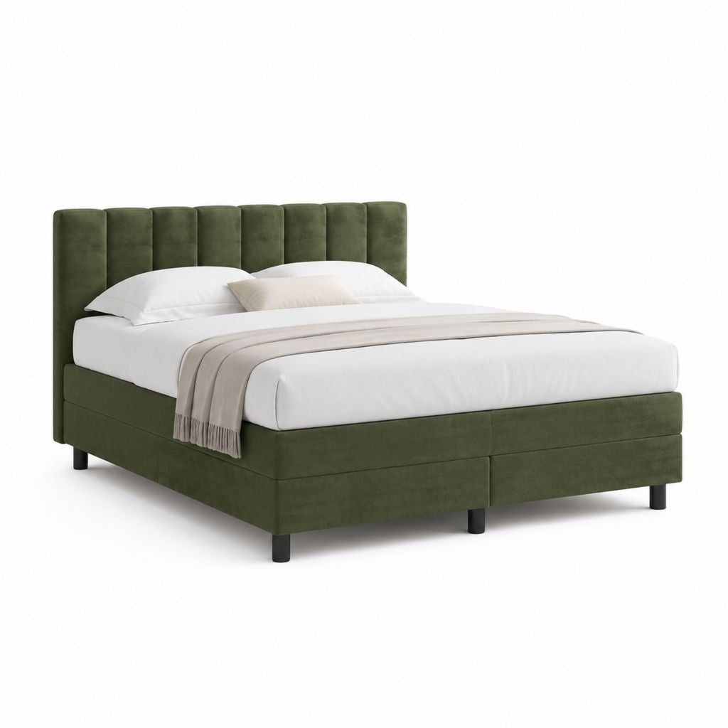Lit double cadre de lit capitonné vert olive en velours de polyester rectangulaire 160 x 200 cm
