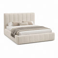 Lit double capitonné beige en polyester avec rangement 160 x 200 cm
