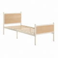 Lit simple 90 x 190 cm beige et chêne clair en acier et MDF avec sommier à lattes