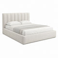 Lit coffre 160 x 200 cm beige en polyester avec tête de lit capitonnée