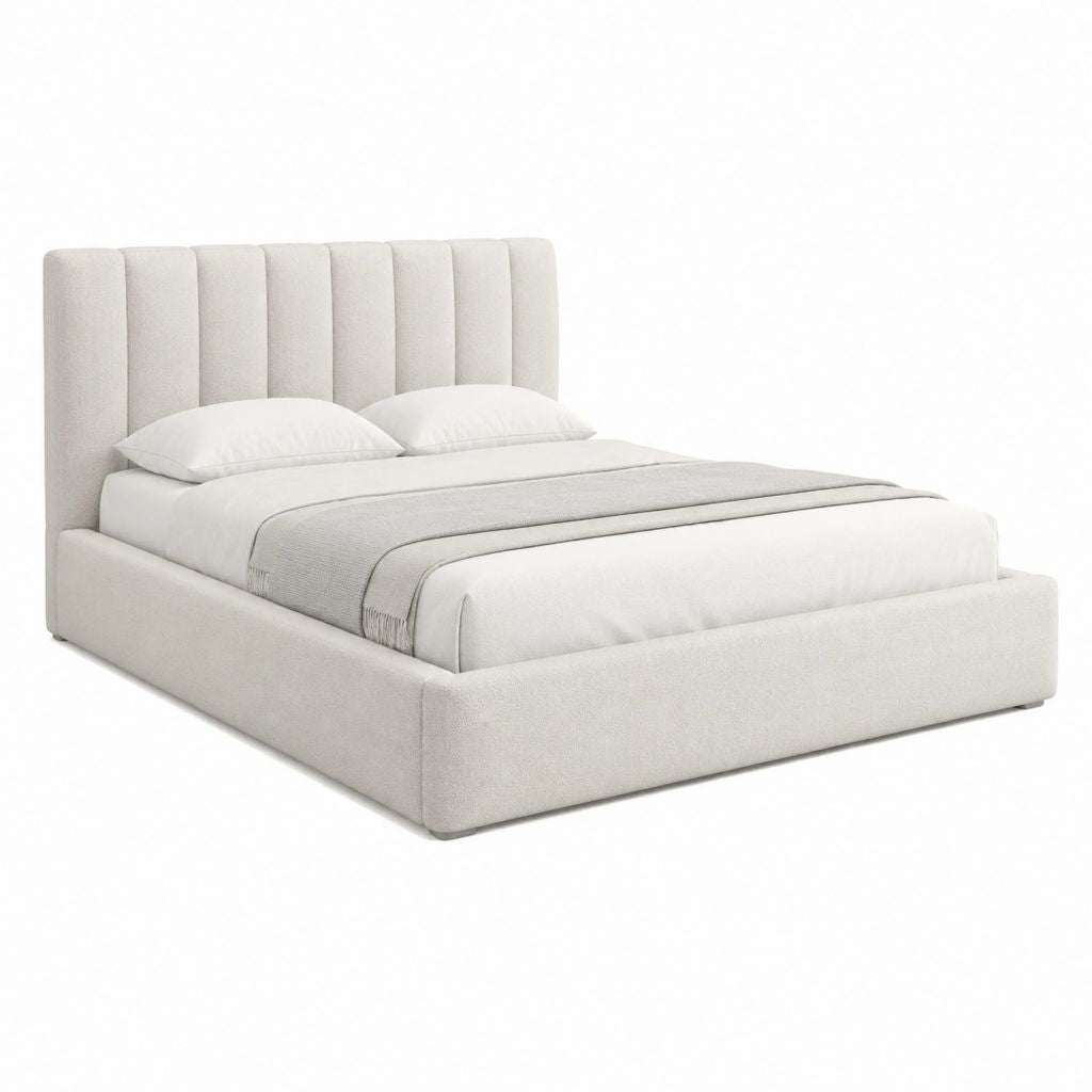 Lit coffre 160 x 200 cm beige en polyester avec tête de lit capitonnée