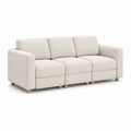 Canapé droit 3 places beige en polyester avec pieds en bois massif 220 x 90 x 85 cm