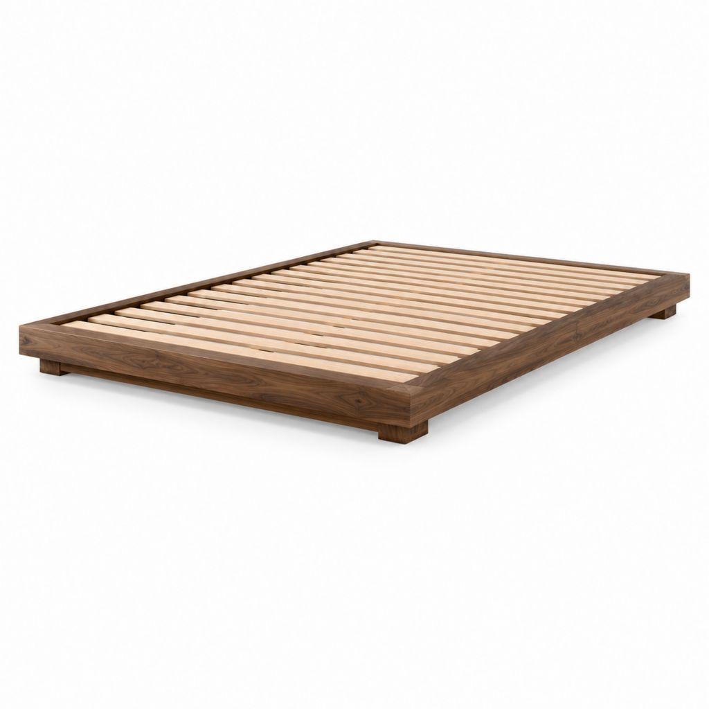 Cadre de lit plateforme 160 x 200 cm marron foncé en panneaux MDF finition décor noyer avec sommier à lattes