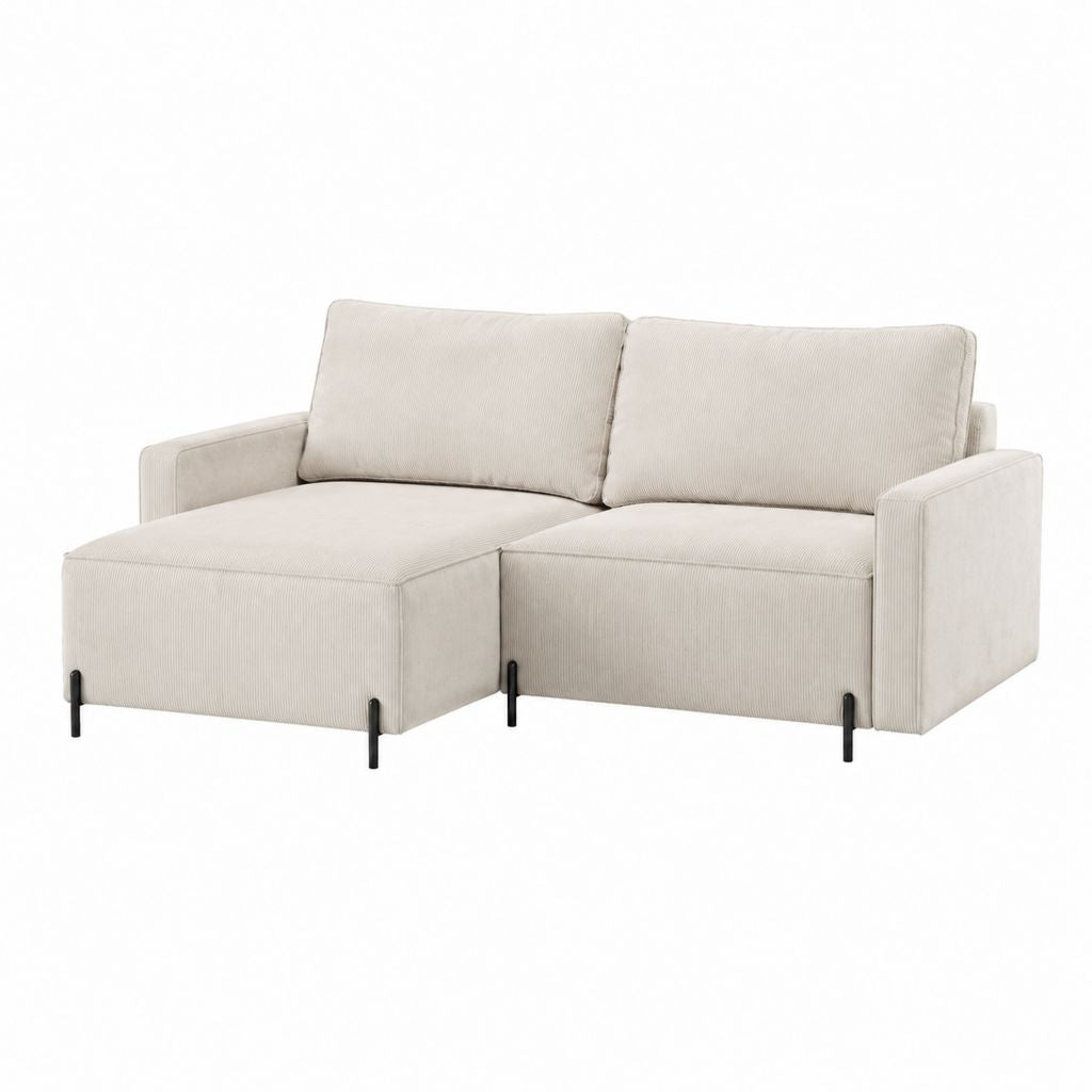 Canapé 2 places avec méridienne gauche beige en velours côtelé polyester 170 x 140 x 82 cm