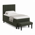 Lit une place capitonné vert foncé en polyester avec banc 90 x 190 cm