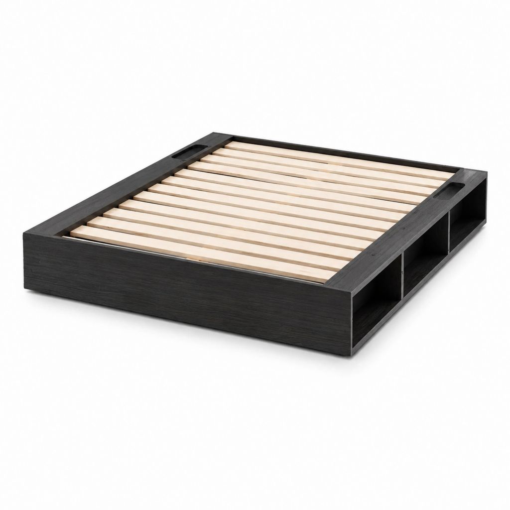 Lit plateforme rectangulaire avec rangement noir en panneaux de particules 160 x 200 cm