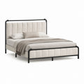 Lit double 160 x 200 cm beige et noir avec cadre en acier et tête de lit capitonnée