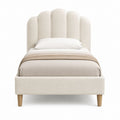 Lit simple capitonné beige en polyester bouclé 90 x 190 cm avec tête de lit arrondie