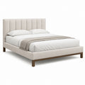 Lit double avec cadre de lit beige en polyester tête de lit capitonnée verticale 160 x 200 cm