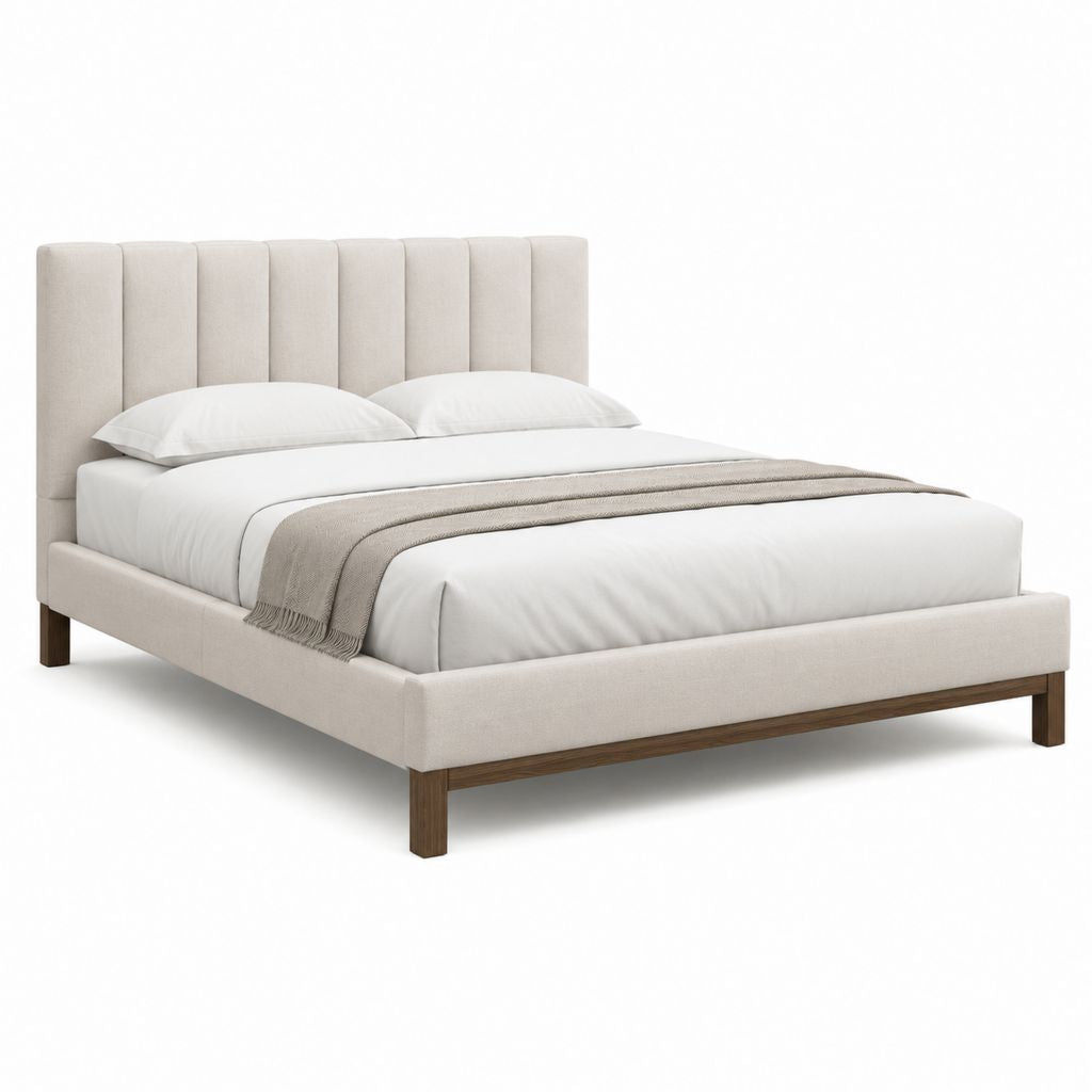 Lit double avec cadre de lit beige en polyester tête de lit capitonnée verticale 160 x 200 cm