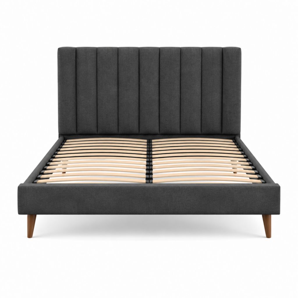 Lit double avec sommier à lattes gris anthracite en polyester rectangulaire 160 x 200 cm