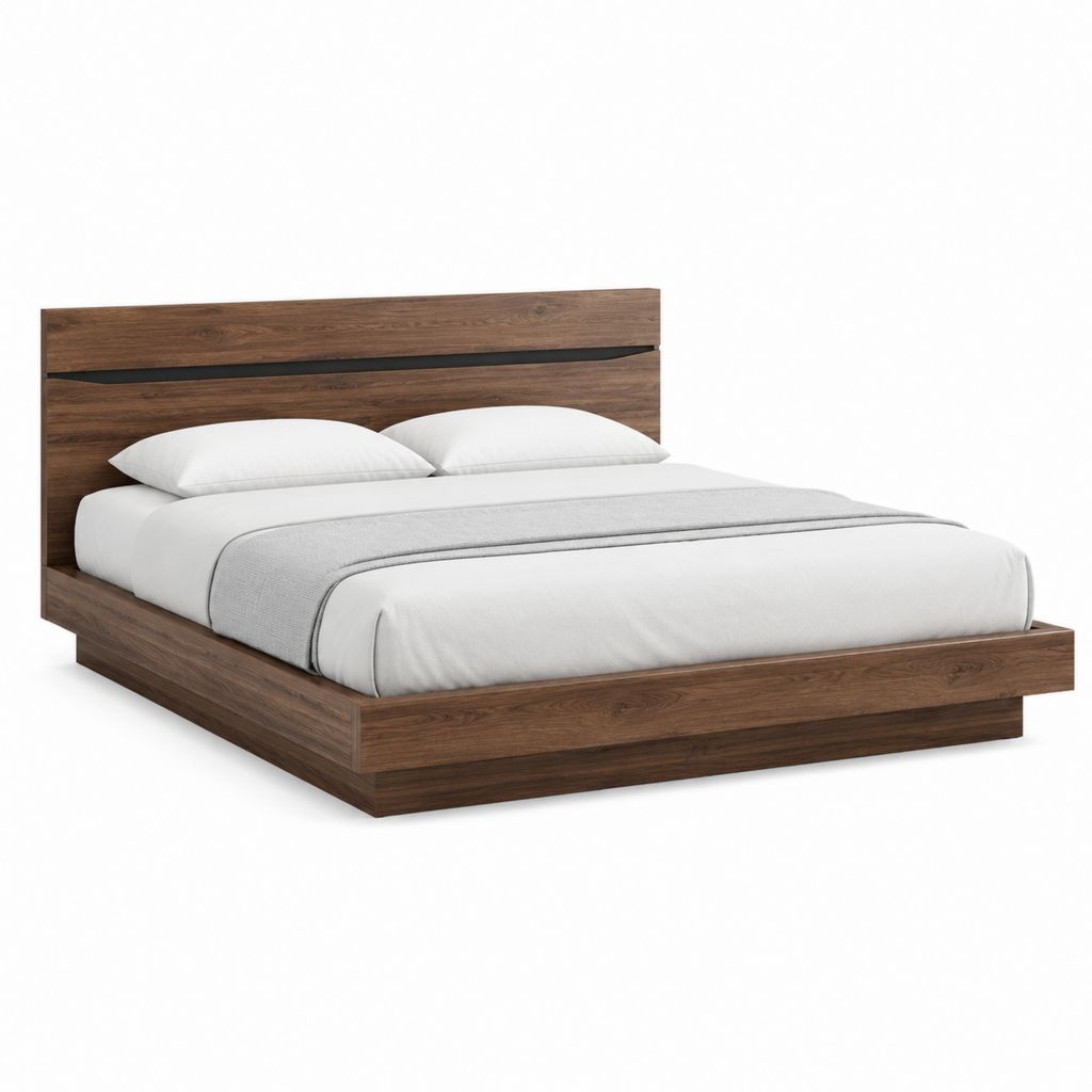 Cadre de lit double 160 x 200 cm noyer brun en panneaux MDF avec tête de lit