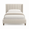 Lit double 160 x 200 cm beige en polyester avec tête de lit capitonnée verticale